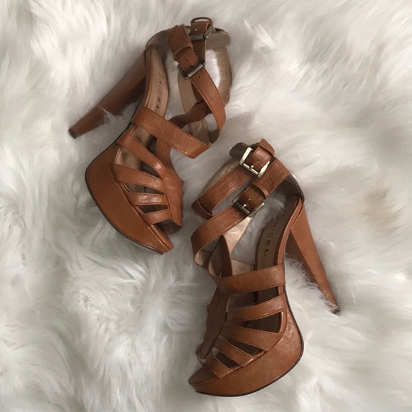 cognac open toe heels